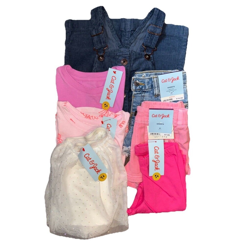 Cat & Jack OshKosh Baby Girl 3T Clothing Lot  7pcs NWT Tops Shorts Dress Skirt